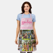 愛おばあちゃん可愛いピンクのフォトコラージュ エプロン (着用した状態)