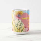 愛おばあちゃん山花ピンクハート コーヒーマグカップ (中央)