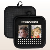 愛おばあちゃん2枚フォト水玉模様ブラック 鍋敷き