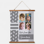 愛おばあちゃん4枚フォトリーフパターングレー 吊り下げ型タペストリー (正面)