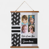 愛おばあちゃん4枚フォトリーフパターンブラック 吊り下げ型タペストリー (正面)