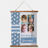 愛おばあちゃん4枚フォトリーフパターンブルー 吊り下げ型タペストリー (正面)