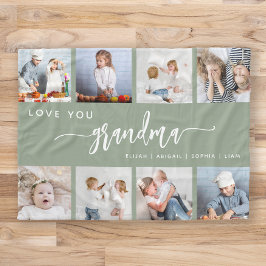 愛おばあちゃん8フォトコラージュセージグリーン フリースブランケット