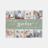 愛おばあちゃん8フォトコラージュセージグリーン フリースブランケット (正面(横))