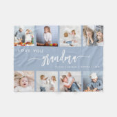 愛おばあちゃん8フォトコラージュダスティブルー フリースブランケット (正面(横))