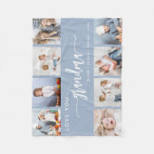 愛おばあちゃん8フォトコラージュダスティブルー フリースブランケット (正面)