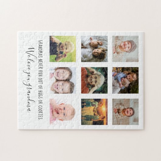 愛おばあちゃん9フォトコラージュ家族ホワイト ジグソーパズル (横)