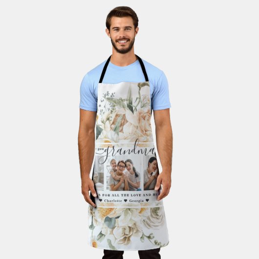 愛おばあちゃん |フローラ3枚のコラージュ エプロン (着用した状態)