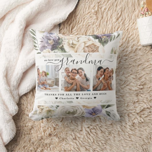 愛おばあちゃん |フローラ3枚のコラージュ クッション (ブランケット)