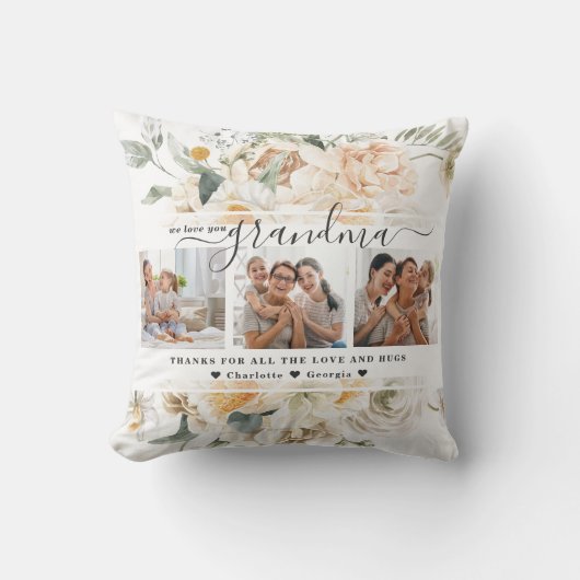 愛おばあちゃん |フローラ3枚のコラージュ クッション (正面)