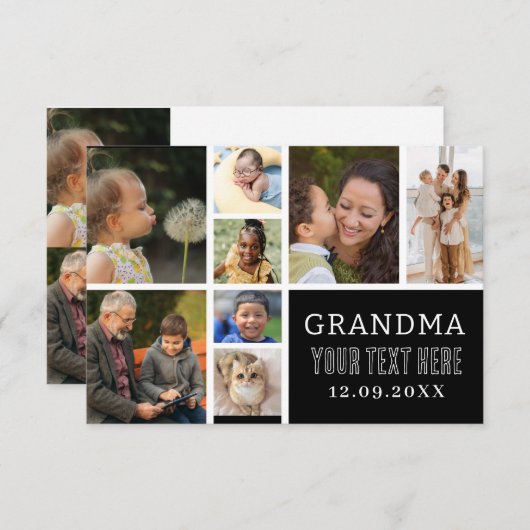 愛おばあちゃん |写真のコラージュと文字 出欠カード (正面/裏面)