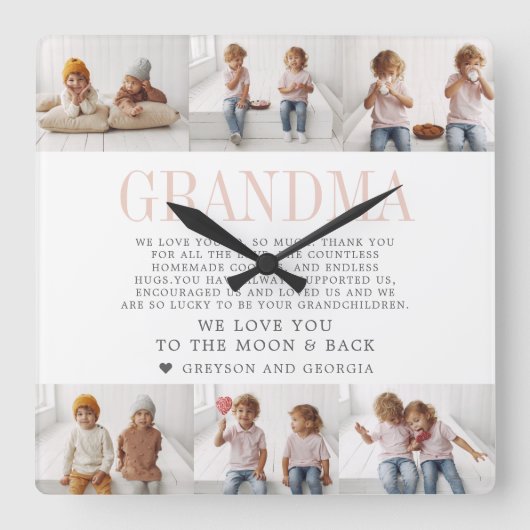 愛おばあちゃん |写真カスタムのコラージュ スクエア壁時計 (正面)