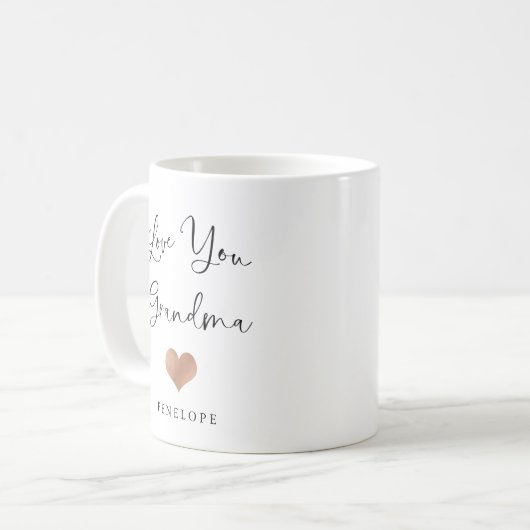 愛おばあちゃん |手書きスクリプトとハート コーヒーマグカップ (正面左)
