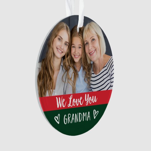 愛おばあちゃん |赤い緑の色のブロック2枚の写真 オーナメント (正面)