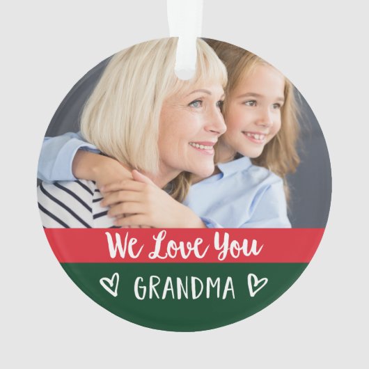 愛おばあちゃん |赤い緑の色のブロック2枚の写真 オーナメント (裏面)