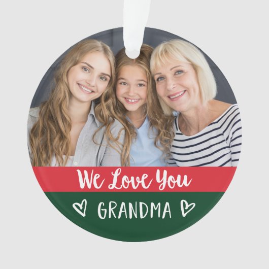 愛おばあちゃん |赤い緑の色のブロック2枚の写真 オーナメント (正面)