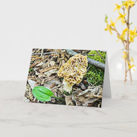 愛おもしろいしてるロマンチックなキノコのユーモア カード (黄色い花)