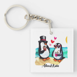 愛おもしろいする動物のペンギン・カップル キーホルダー