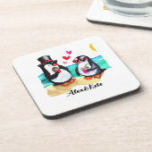 愛おもしろいする動物のペンギン・カップル コースター (左側)