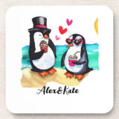 愛おもしろいする動物のペンギン・カップル コースター (正面)