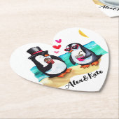 愛おもしろいする動物のペンギン・カップル ペーパーコースター (アングル)