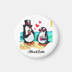 愛おもしろいする動物のペンギン・カップル マグネット
