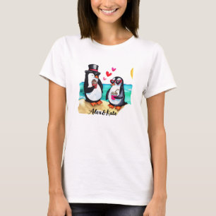愛おもしろいする動物のペンギン・カップル Tシャツ
