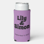 「愛おもしろいに見つかった」ラベンダー結婚式の引き出物 スリム缶クーラー (Seltzer正面)