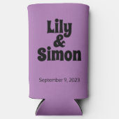 「愛おもしろいに見つかった」ラベンダー結婚式の引き出物 スリム缶クーラー (正面)