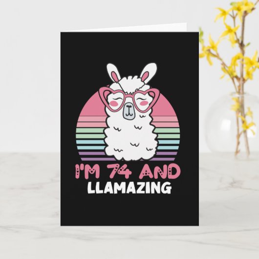 愛おもしろいらしいラマ74誕生日女性向けギフト カード (黄色い花)
