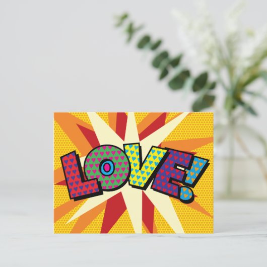 愛おもしろいカラフルモダンタイポグラフィ 案内ポストカード (スタンド正面)