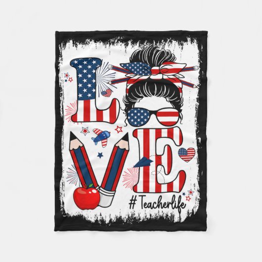 愛おもしろいメッシーブン先生ライフ米国国旗4日 フリースブランケット (正面)