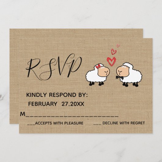 愛おもしろいRSPVかわいい漫画の羊 招待状 (正面/裏面)