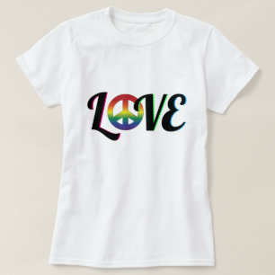愛およびピースマークのヒッピーのレトロ Tシャツ