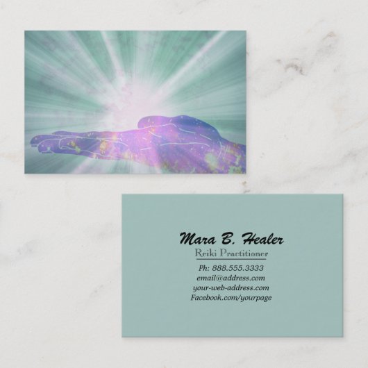 愛および光エネルギーを放射する*~*の治療師手 名刺 (正面/裏面)