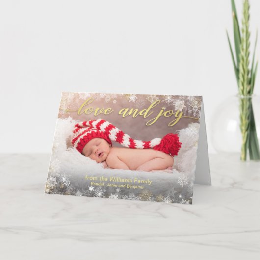 愛および喜びのクリスマスの休日の写真 シーズンカード (正面)