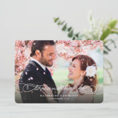 愛および感謝のエレガントな原稿のシックな写真の結婚式 サンキューカード (スタンド正面)