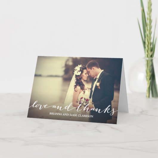 愛および感謝のシンプルな原稿の完全な裁ち切り写真 サンキューカード (正面)