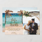 愛および感謝の写真カードは熱帯を浜に引き上げます サンキューカード (正面/裏面)