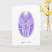愛および薄紫の天使-挨拶状 カード (黄色い花)