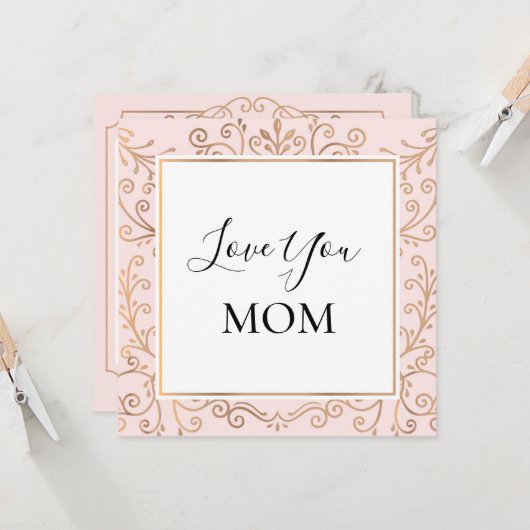 愛お母さんエレガント金ゴールドはピンク カード (正面/裏面インサイチュ)