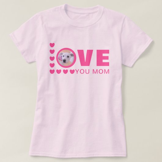 愛お母さん可愛い子犬フォトピンク Tシャツ (デザイン正面)
