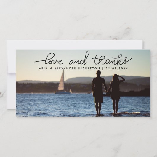 愛お洒落と感謝していの結婚手書き サンキューカード (正面)