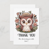 愛お洒落らしいフクロウ赤ちゃんシャワー サンキューカード (正面/裏面)