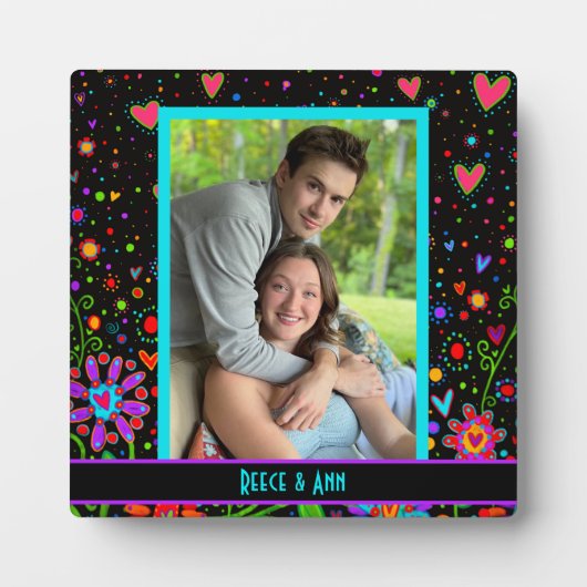 愛お洒落ハート写真カスタマイズ名黒 フォトプラーク (正面)