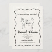 愛お洒落:白黒の図解ドードル 招待状 (正面/裏面)