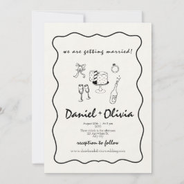 愛お洒落：白黒の図解ドードル 招待状