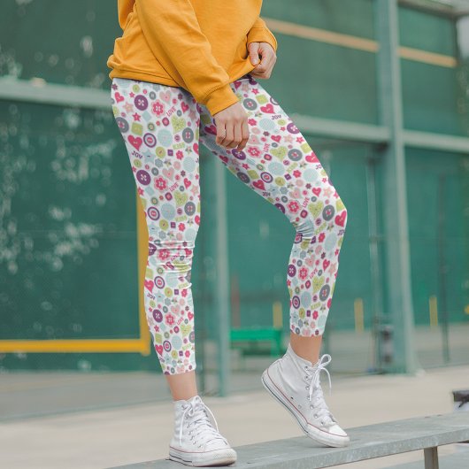 愛かわいいカラフルハートボタンバレンタインデー レギンス