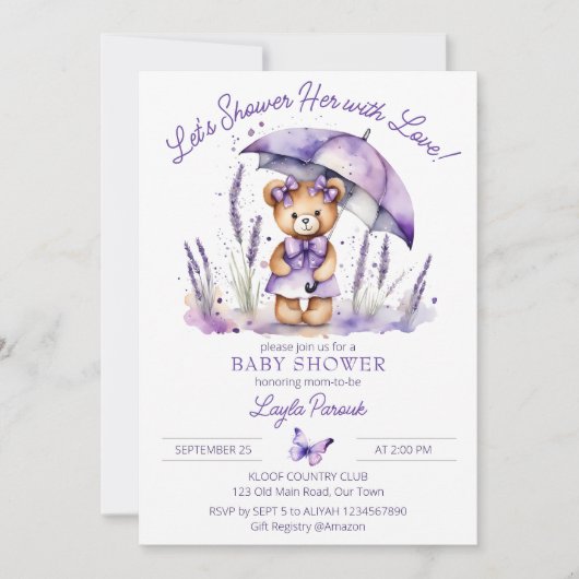 愛かわいいテディベア赤ちゃんシャワーとシャワー 招待状 (正面)