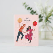 愛かわいいピンクと赤踊り人バレンタインカード ポストカード (スタンド正面)